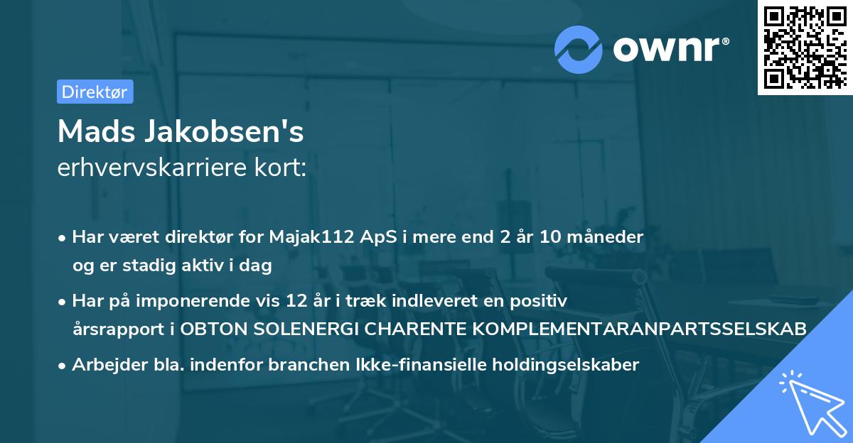 Mads Jakobsen's erhvervskarriere kort