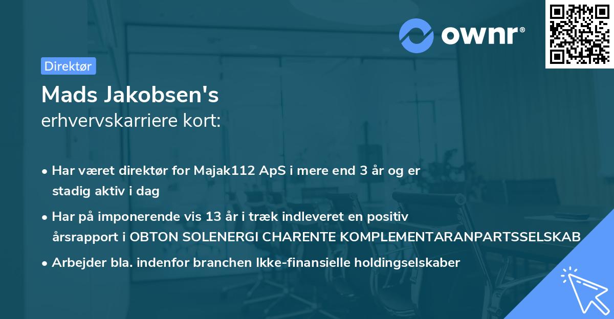 Mads Jakobsen's erhvervskarriere kort