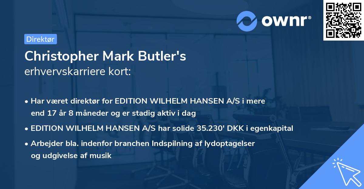 Christopher Mark Butler's erhvervskarriere kort