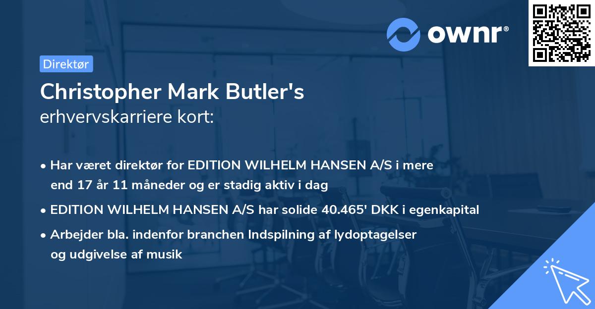 Christopher Mark Butler's erhvervskarriere kort