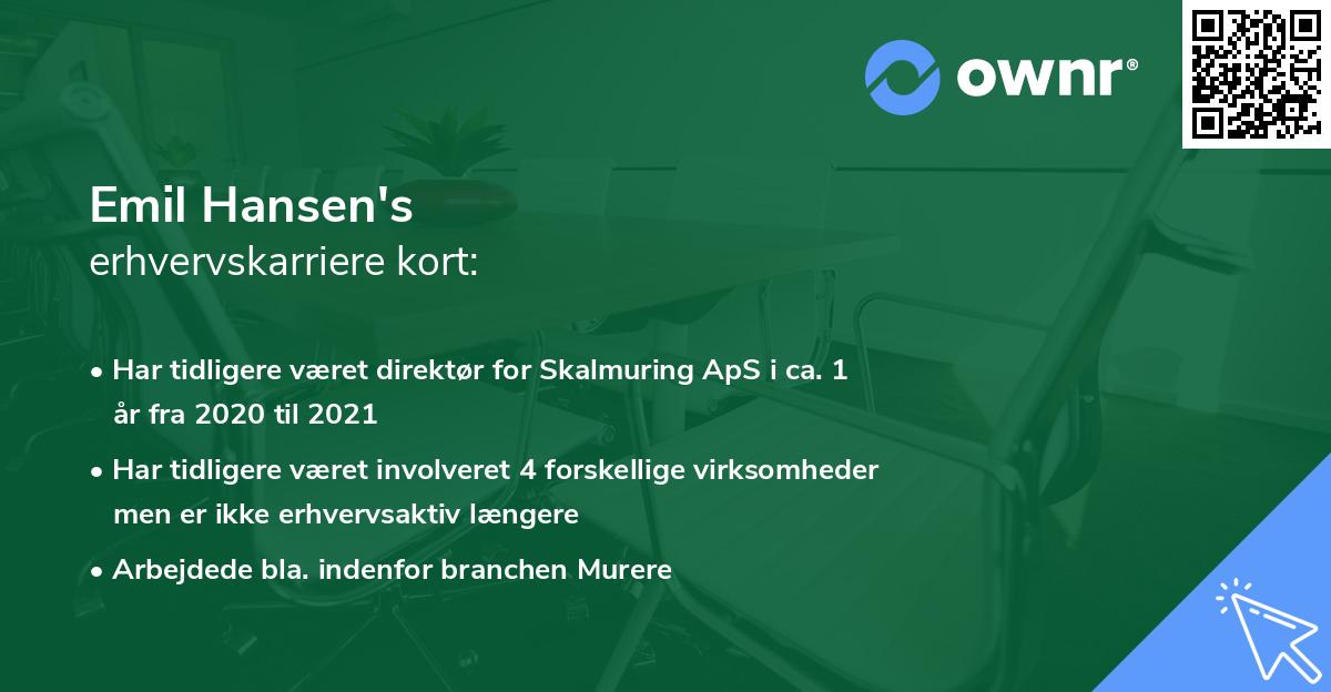 Emil Hansen's erhvervskarriere kort