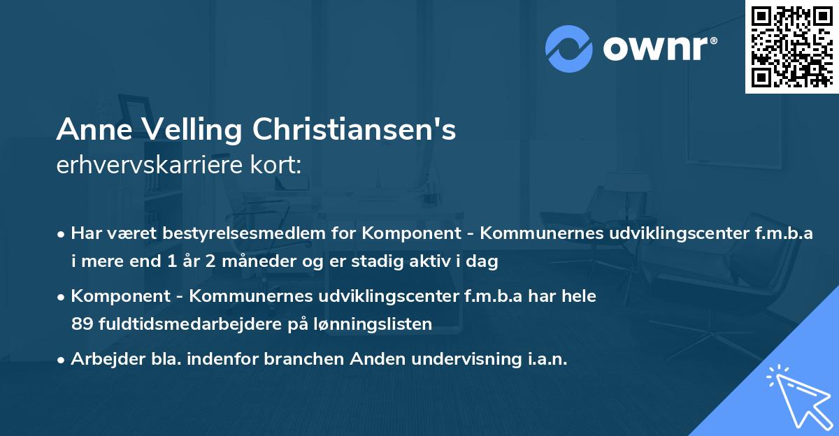 Anne Velling Christiansen's erhvervskarriere kort