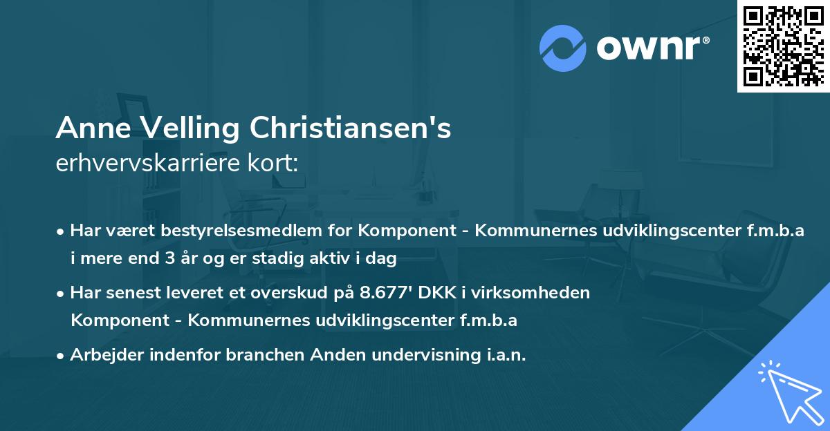 Anne Velling Christiansen's erhvervskarriere kort