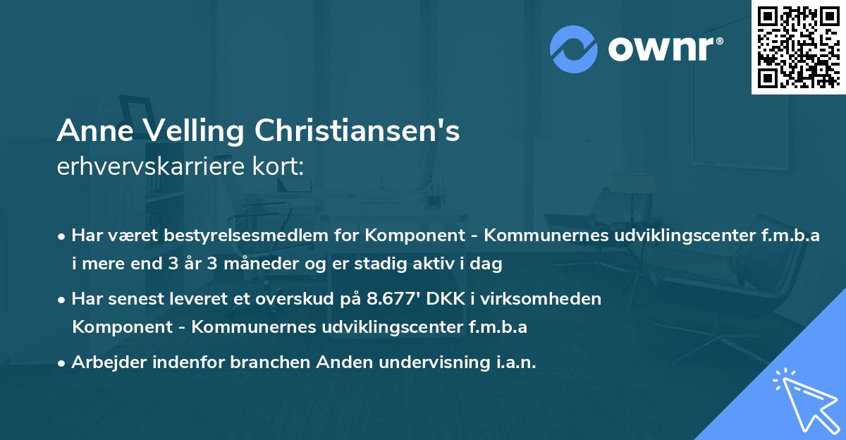 Anne Velling Christiansen's erhvervskarriere kort