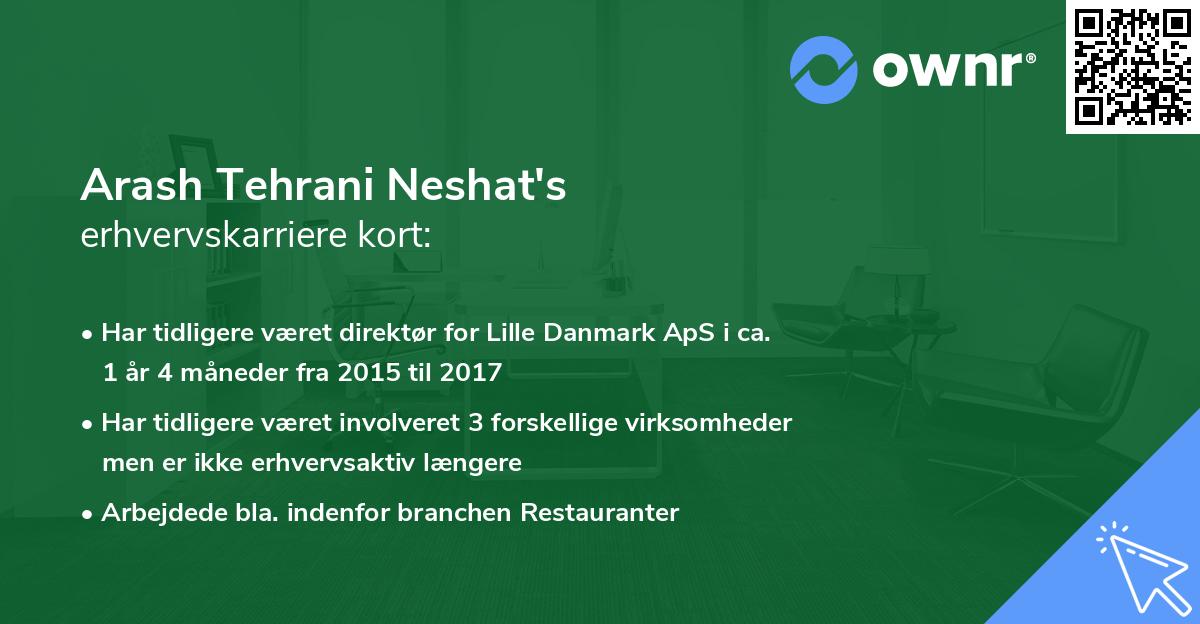 Arash Tehrani Neshat's erhvervskarriere kort