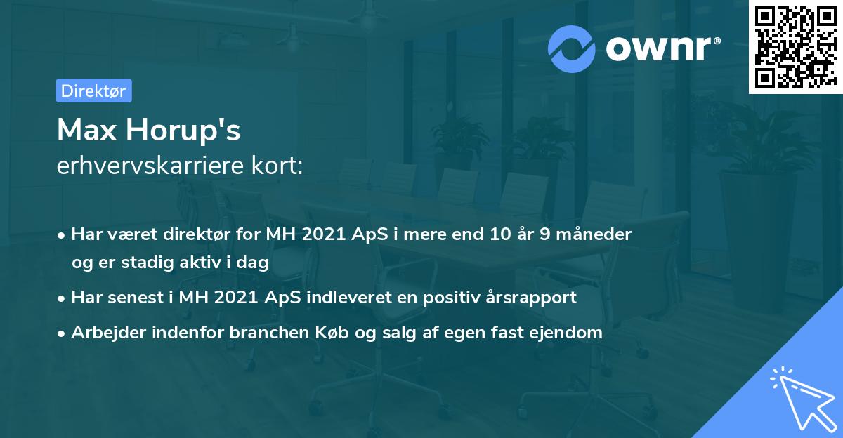 Max Horup's erhvervskarriere kort