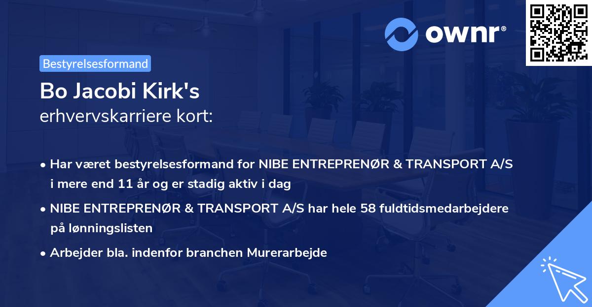 Bo Jacobi Kirk's erhvervskarriere kort