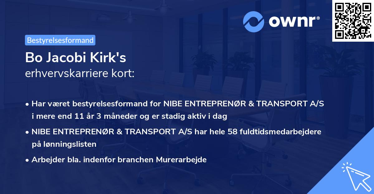 Bo Jacobi Kirk's erhvervskarriere kort