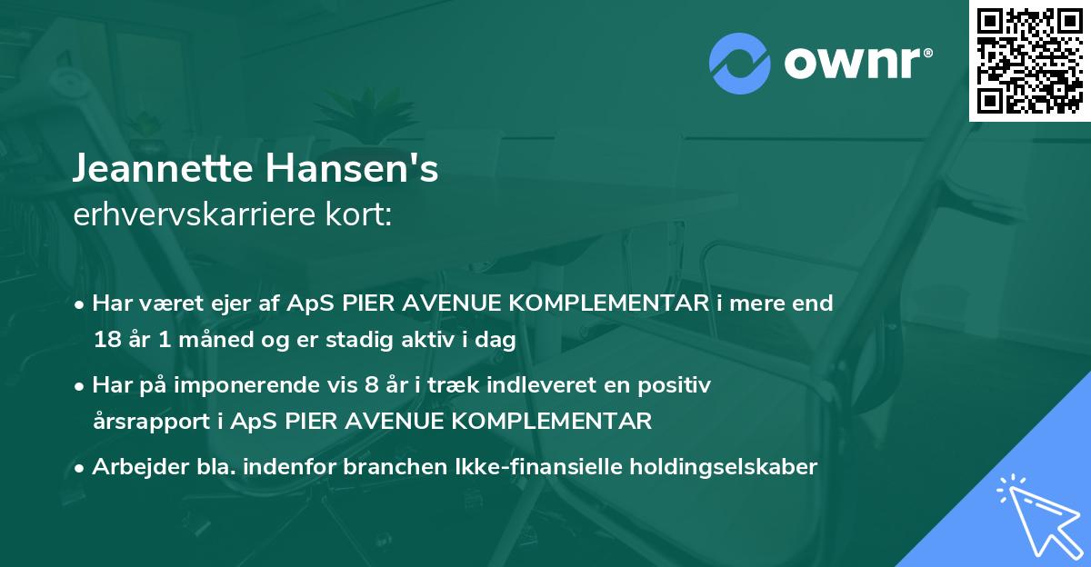 Jeannette Hansen's erhvervskarriere kort