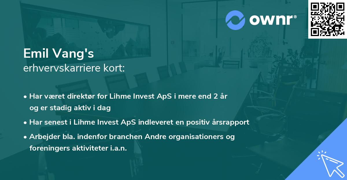 Emil Vang's erhvervskarriere kort