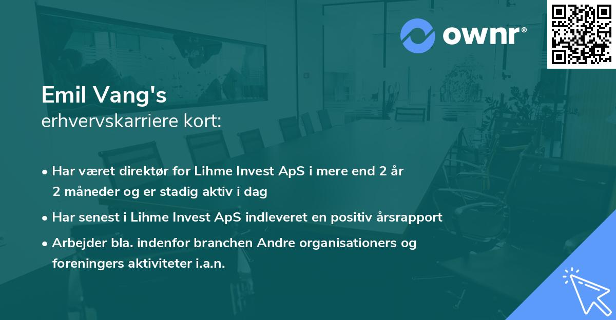 Emil Vang's erhvervskarriere kort
