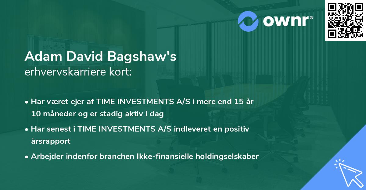 Adam David Bagshaw's erhvervskarriere kort