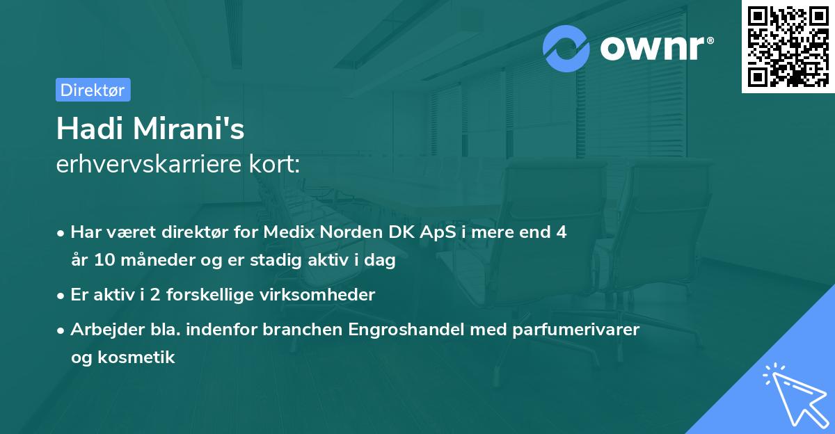 Hadi Mirani's erhvervskarriere kort
