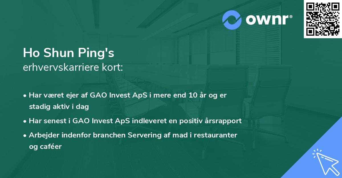 Ho Shun Ping's erhvervskarriere kort