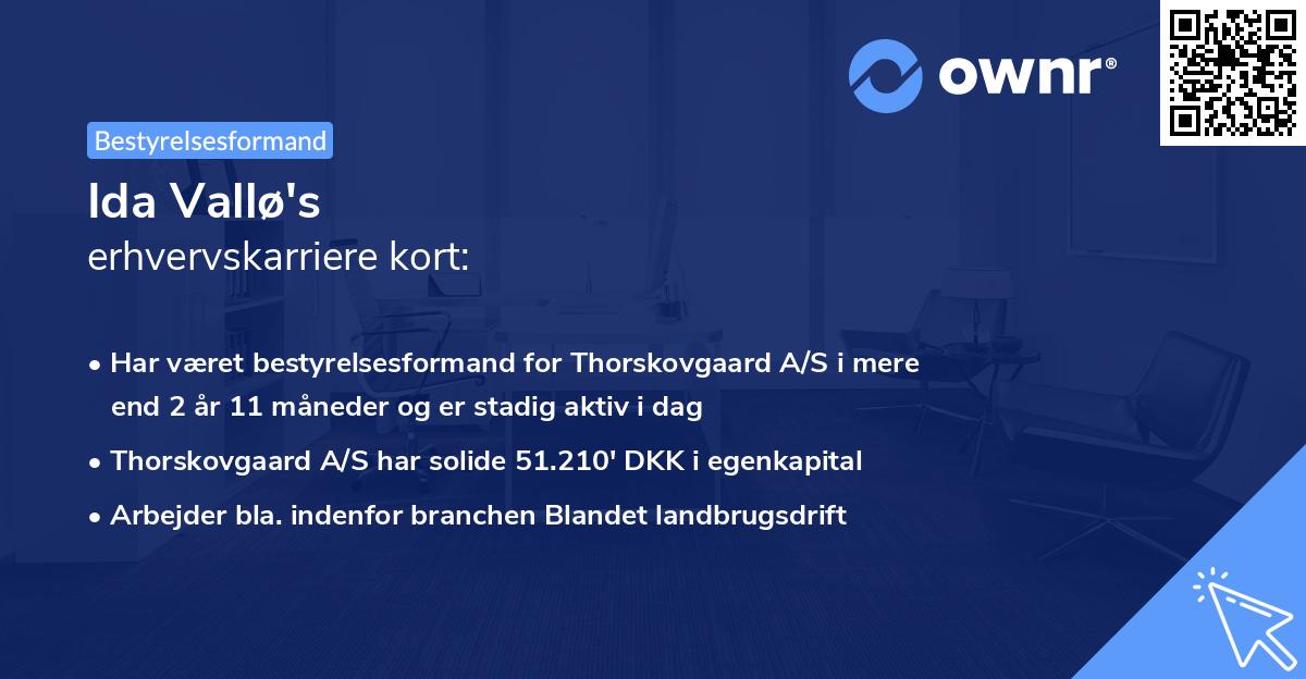Ida Vallø's erhvervskarriere kort