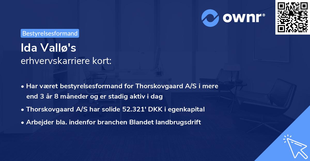 Ida Vallø's erhvervskarriere kort