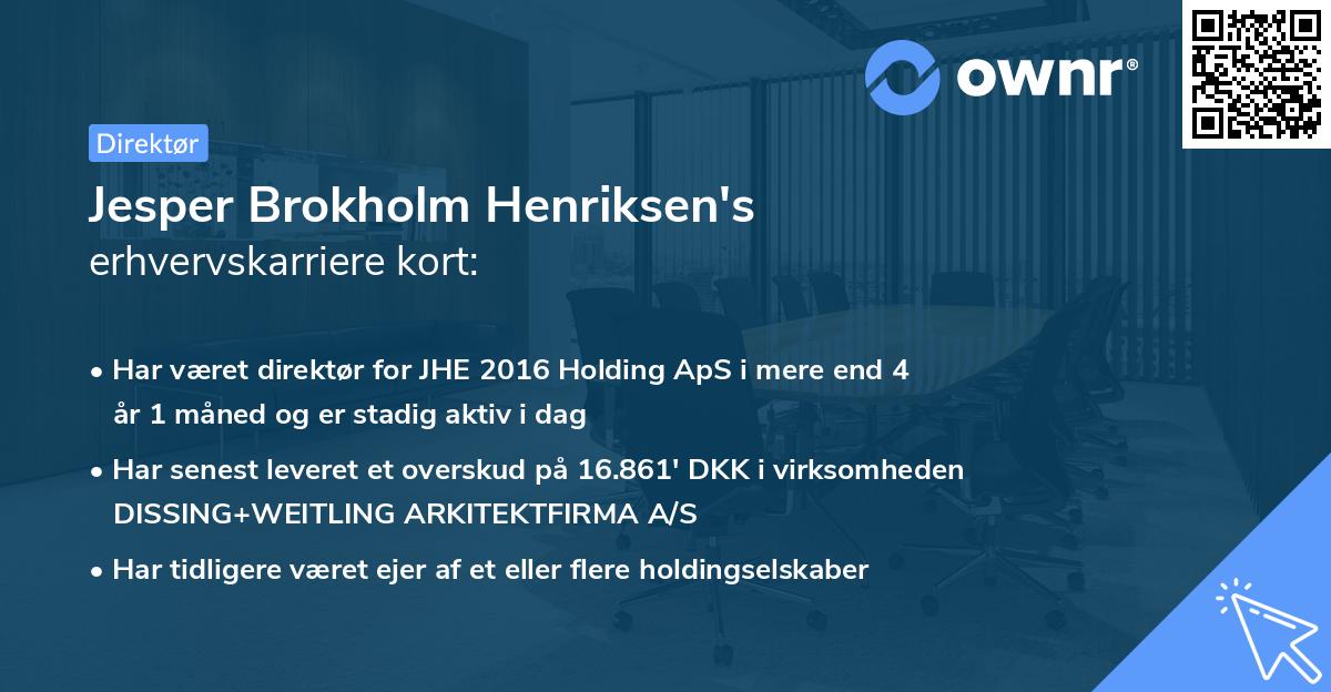 Jesper Brokholm Henriksen's erhvervskarriere kort