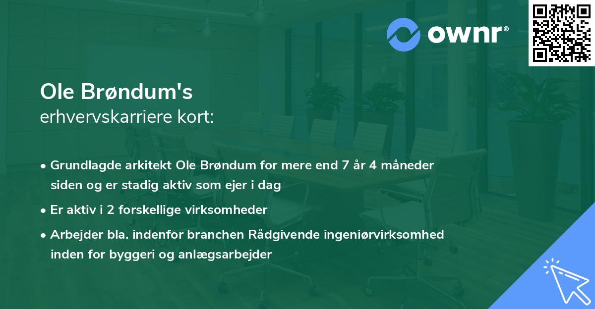 Ole Brøndum's erhvervskarriere kort