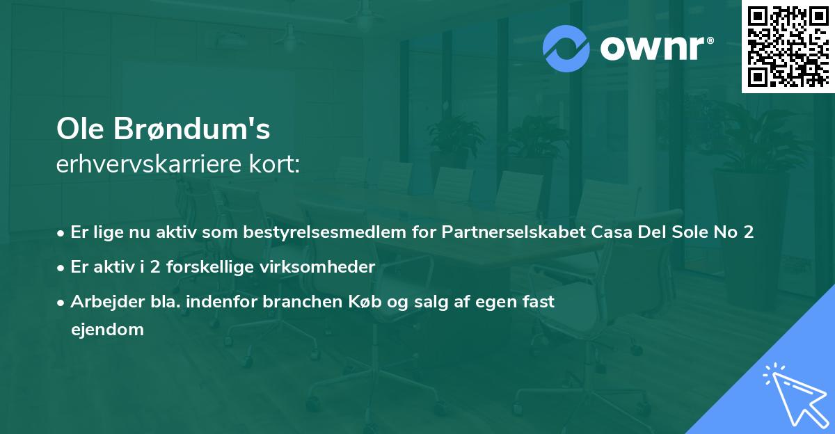 Ole Brøndum's erhvervskarriere kort