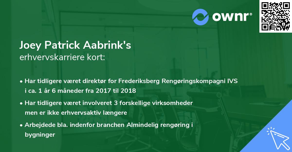 Joey Patrick Aabrink's erhvervskarriere kort