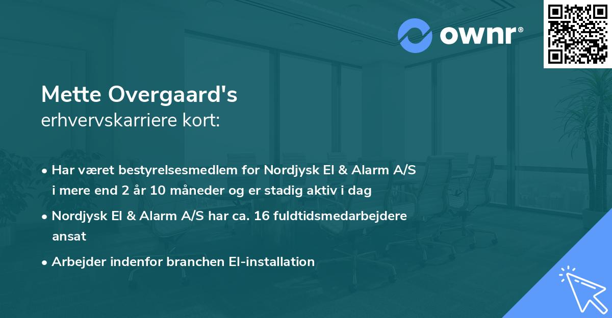 Mette Overgaard's erhvervskarriere kort