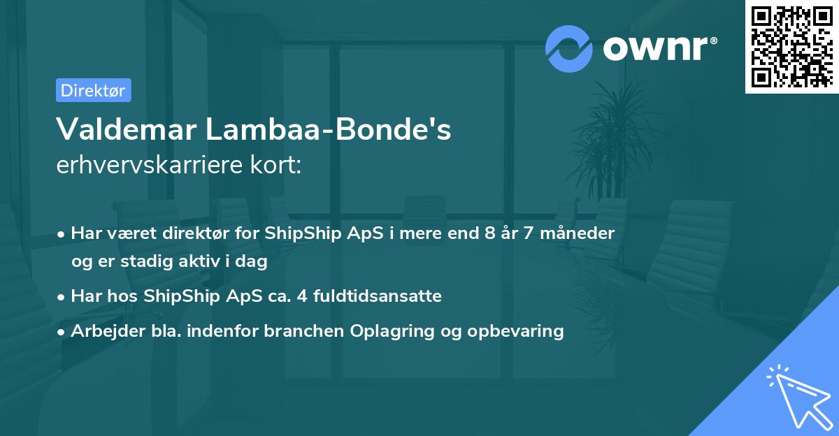 Valdemar Lambaa-Bonde's erhvervskarriere kort