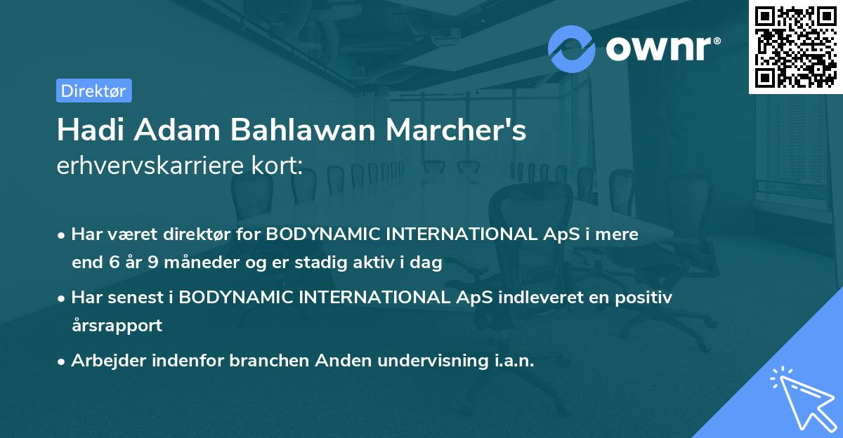 Hadi Adam Bahlawan Marcher's erhvervskarriere kort