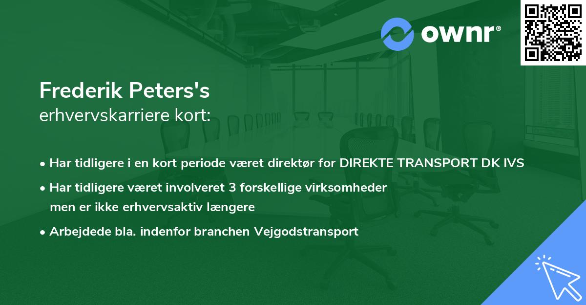 Frederik Peters's erhvervskarriere kort
