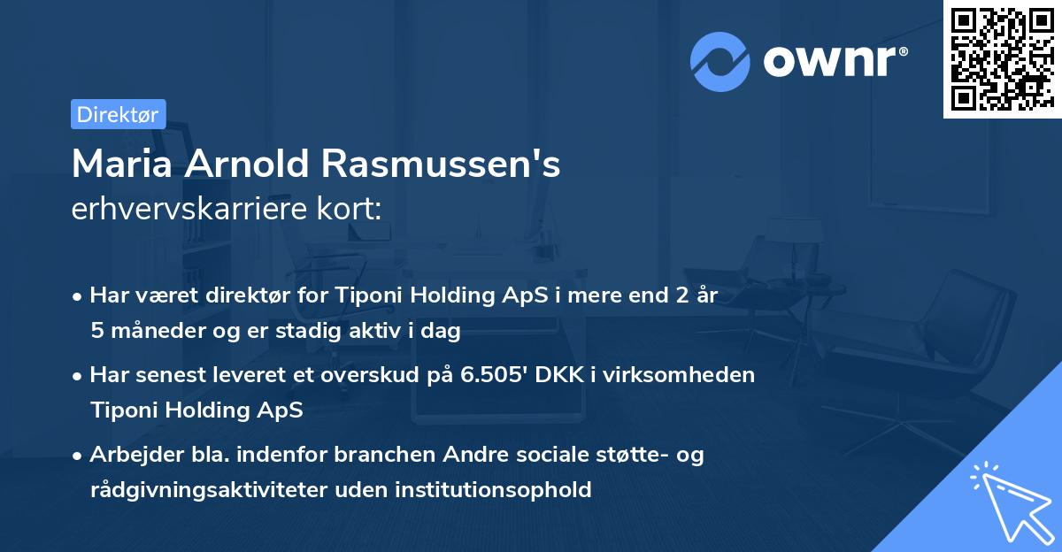 Maria Arnold Rasmussen's erhvervskarriere kort