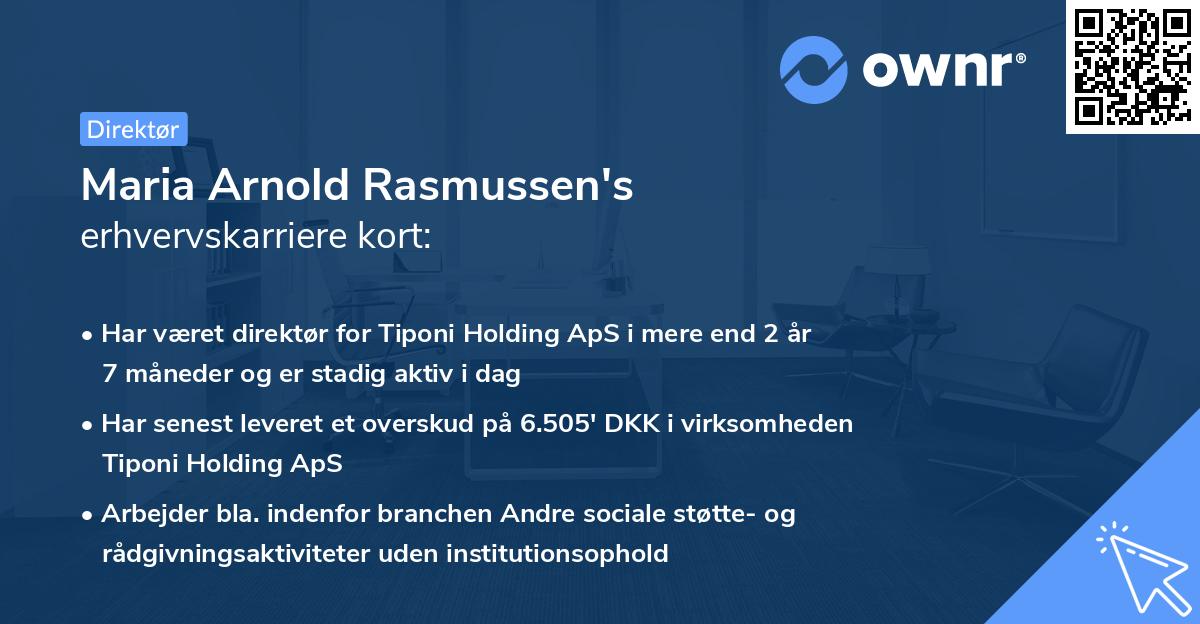Maria Arnold Rasmussen's erhvervskarriere kort