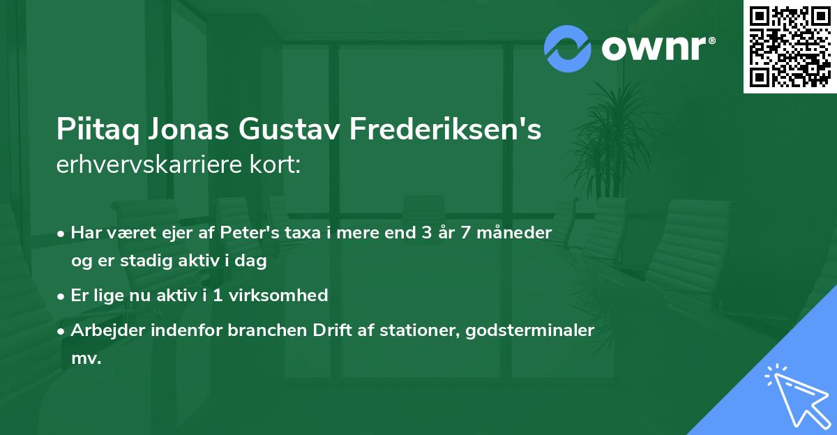 Piitaq Jonas Gustav Frederiksen's erhvervskarriere kort