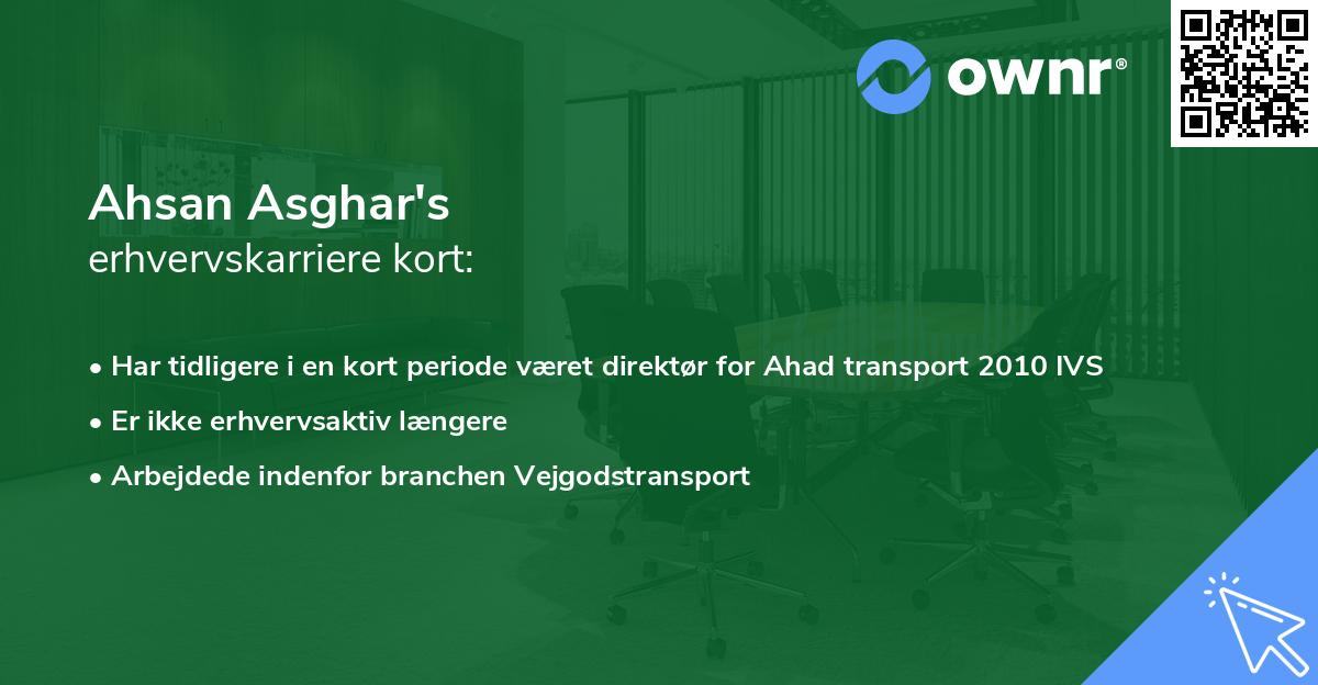 Ahsan Asghar's erhvervskarriere kort