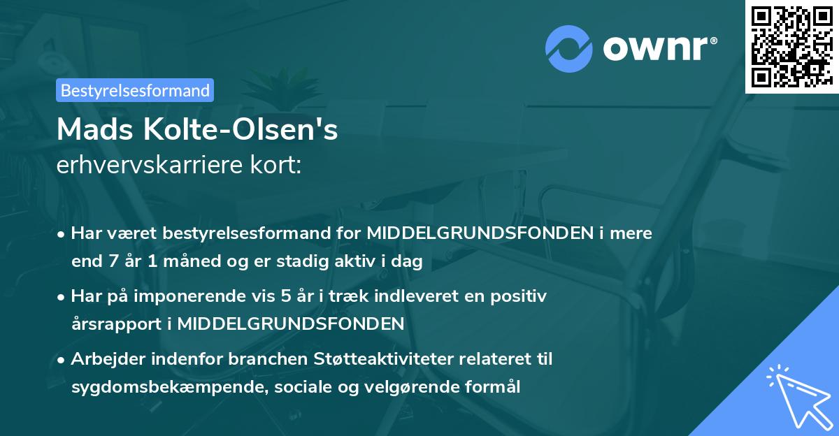 Mads Kolte-Olsen's erhvervskarriere kort