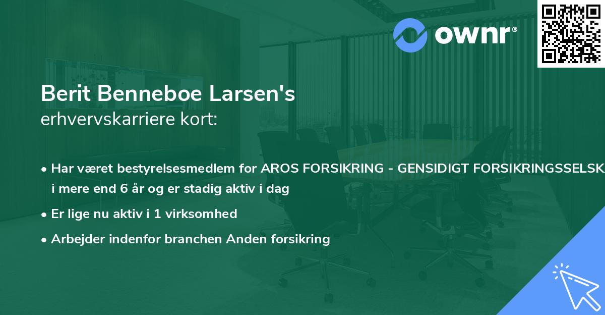 Berit Benneboe Larsen's erhvervskarriere kort