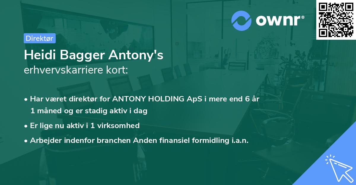 Heidi Bagger Antony's erhvervskarriere kort