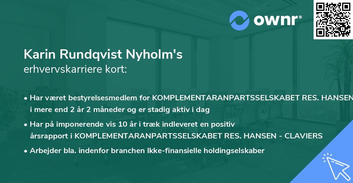 Karin Rundqvist Nyholm's erhvervskarriere kort