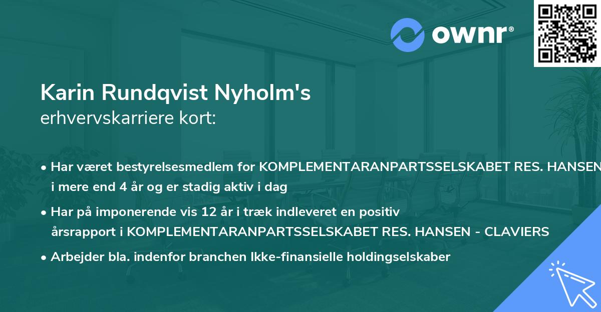 Karin Rundqvist Nyholm's erhvervskarriere kort