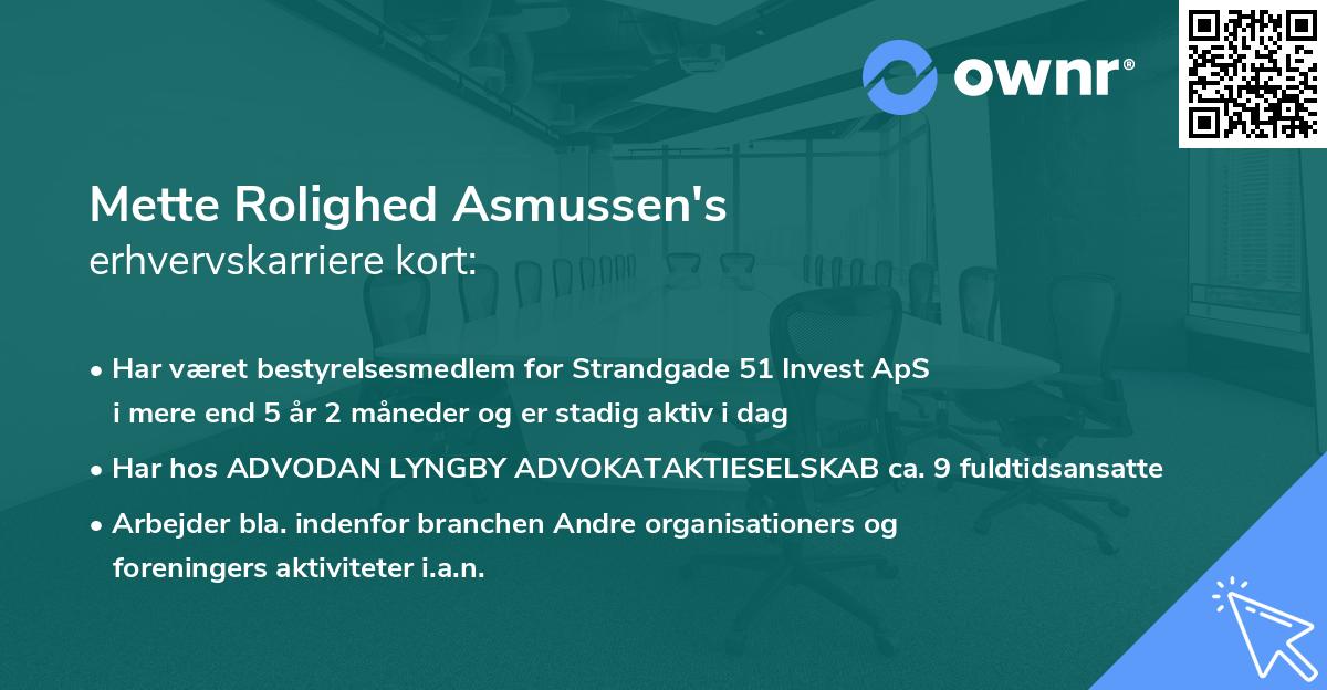Mette Rolighed Asmussen's erhvervskarriere kort