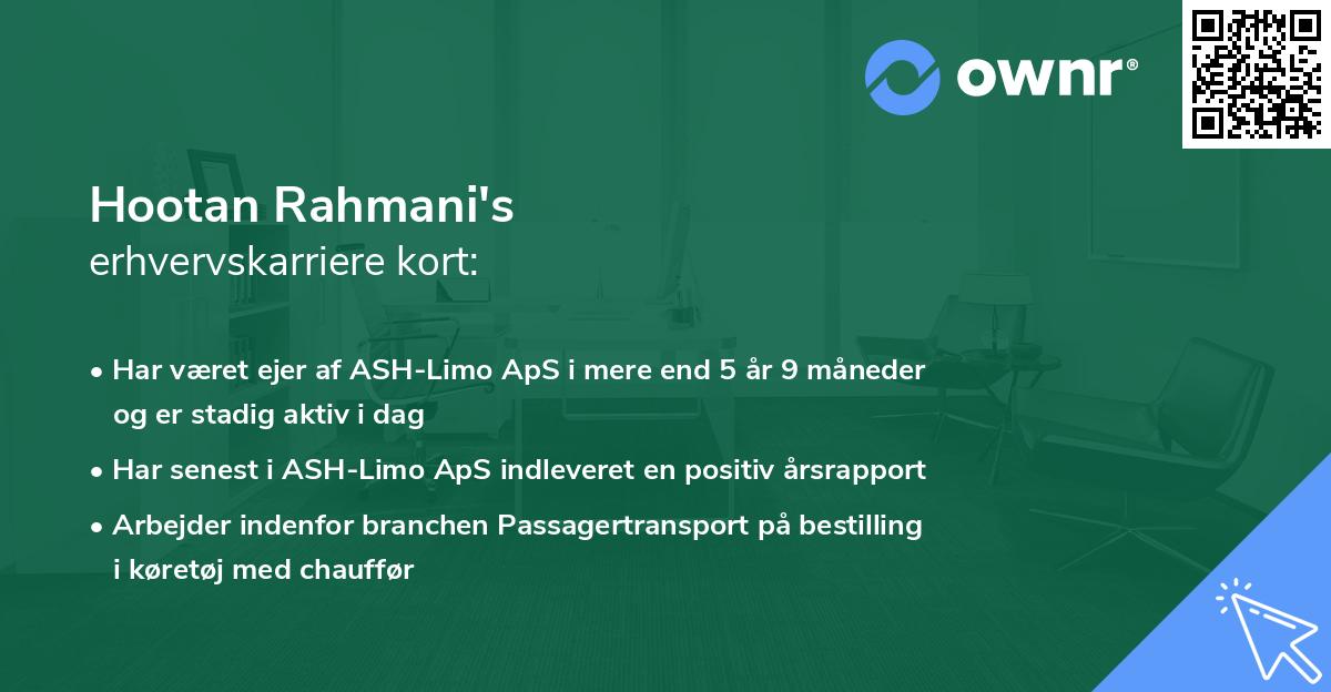 Hootan Rahmani's erhvervskarriere kort