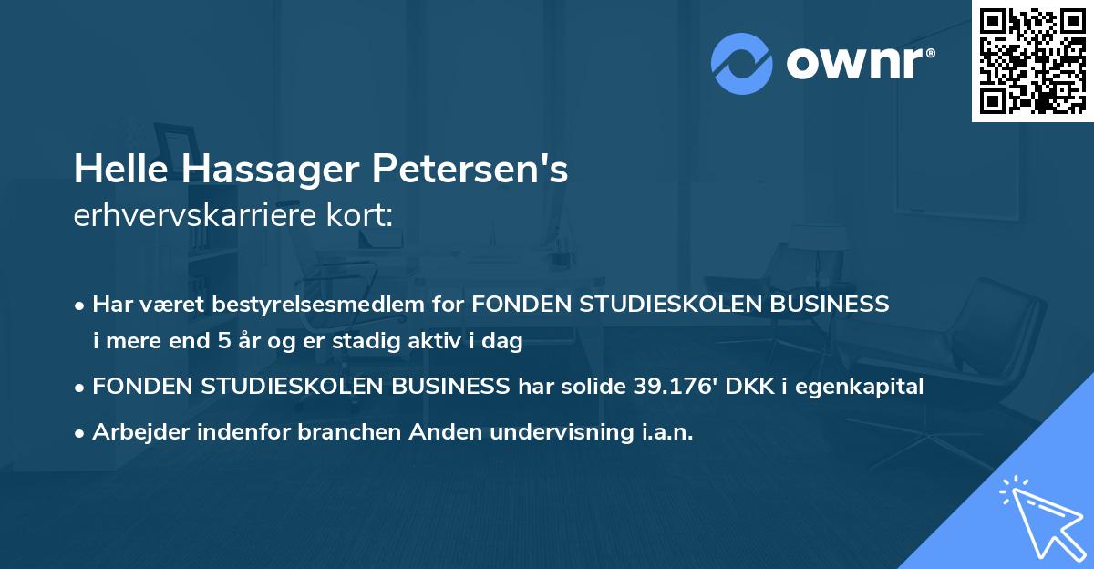 Helle Hassager Petersen's erhvervskarriere kort