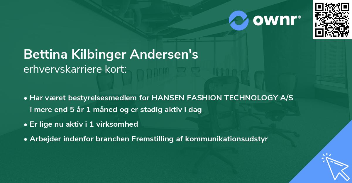 Bettina Kilbinger Andersen's erhvervskarriere kort