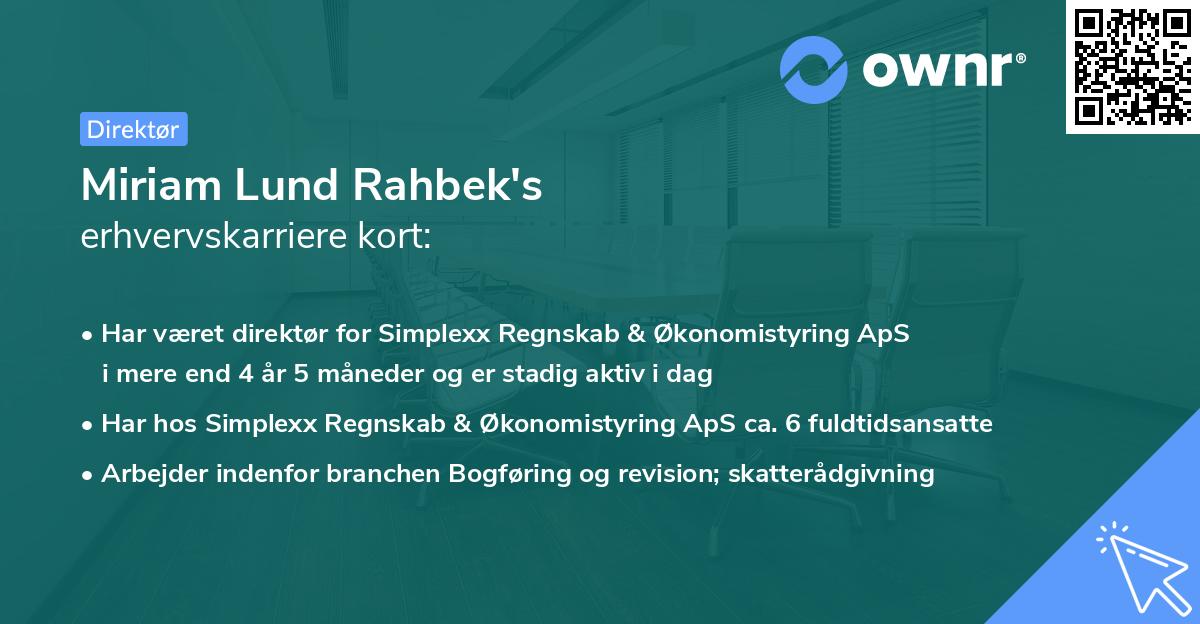Miriam Lund Rahbek's erhvervskarriere kort