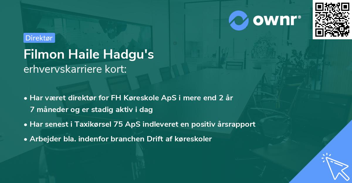 Filmon Haile Hadgu's erhvervskarriere kort