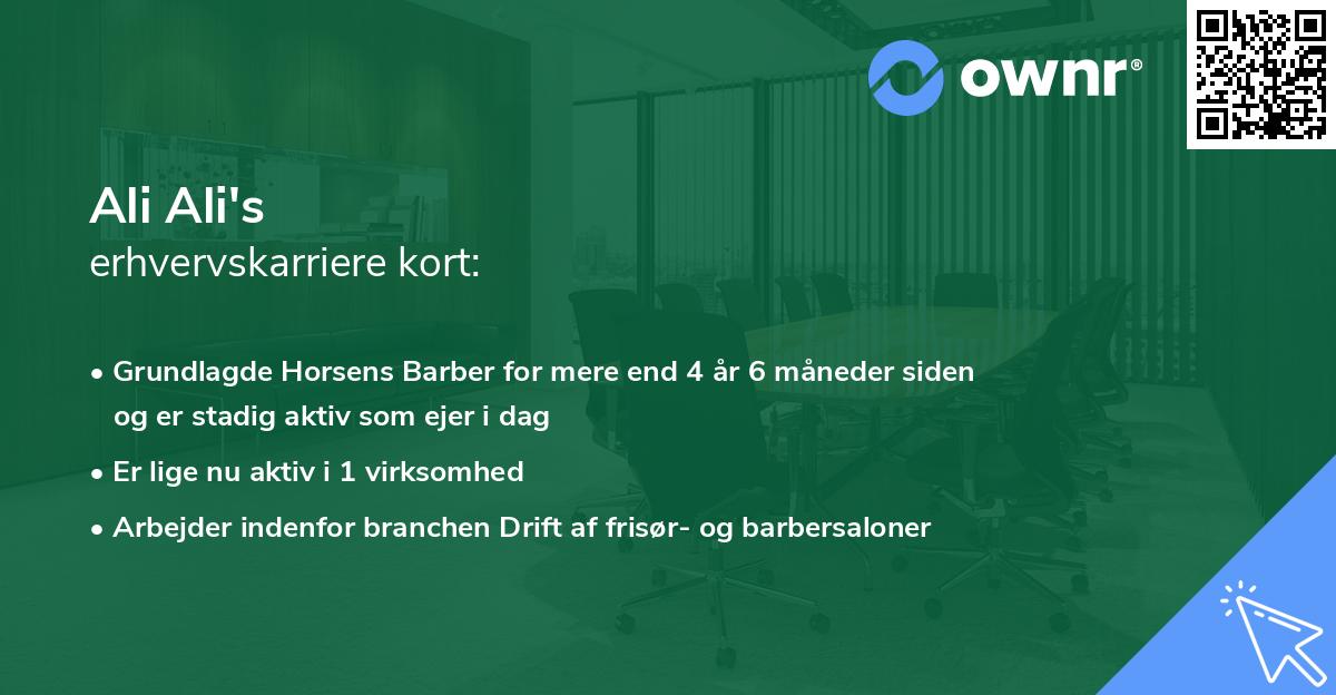 Ali Ali's erhvervskarriere kort