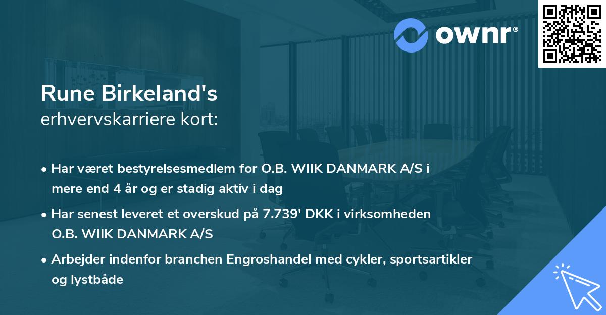 Rune Birkeland's erhvervskarriere kort