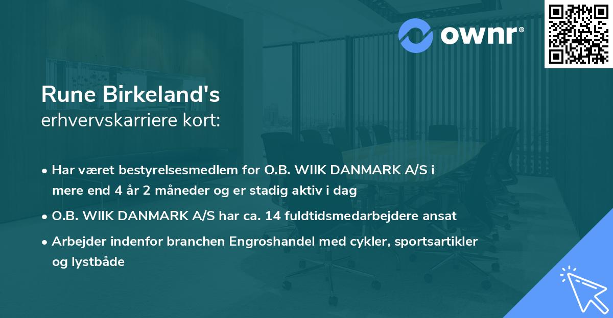 Rune Birkeland's erhvervskarriere kort