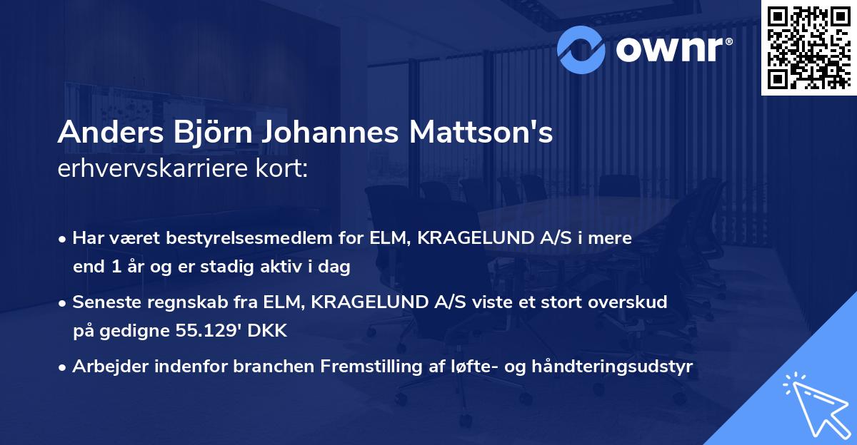 Anders Björn Johannes Mattson's erhvervskarriere kort