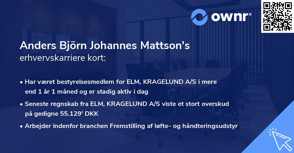 Anders Björn Johannes Mattson's erhvervskarriere kort