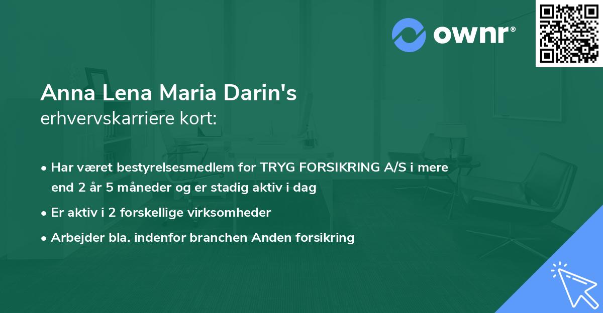 Anna Lena Maria Darin's erhvervskarriere kort