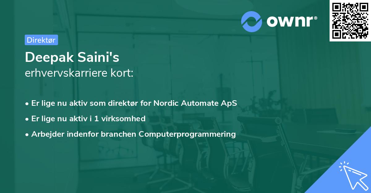 Deepak Saini's erhvervskarriere kort
